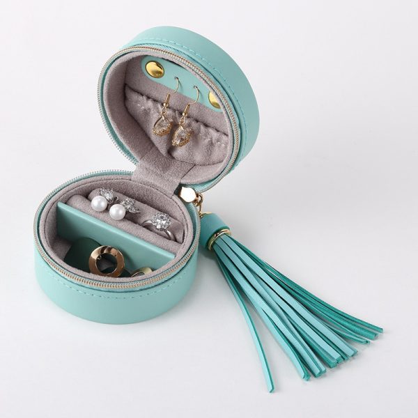 mini round jewellery case blue